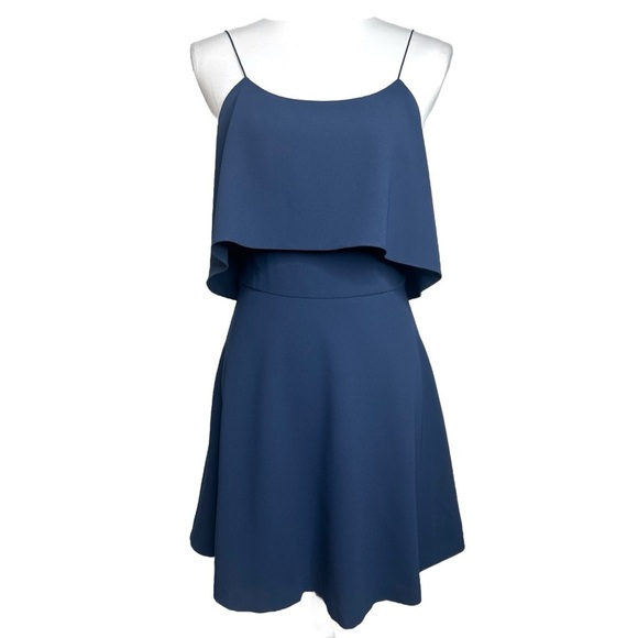 Alice  + Olivia Dress Kipp Navy Strappy Ruffle A-line Skater Preppy Party Mini - Picture 4 of 13